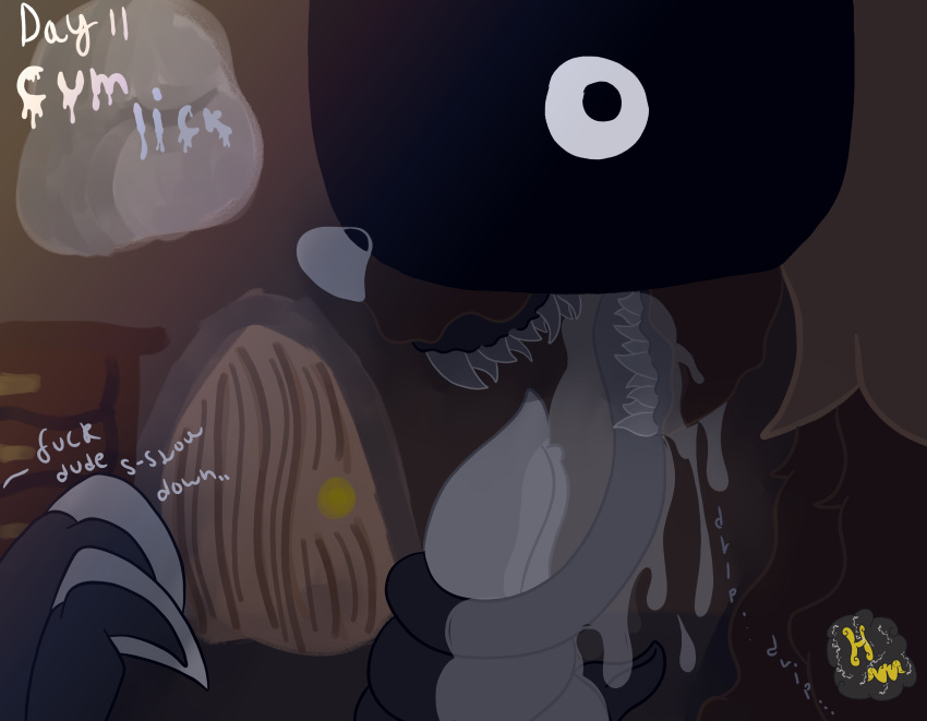 absurd_res black_mouth black_tongue bodily_fluids claws cryptid cum cum_in_mouth cum_inside cum_on_tongue cumshot dialogue dresser duo eeveelution ejaculation excessive_cum excessive_genital_fluids fakemon feral feral_on_feral furniture genital_fluids hi_res hurricane_weaver inside kinktober kinktober_2025 licking long_tongue looking_at_viewer male male/male nintendo onomatopoeia oral pokemon pokemon_(species) sex sharp_teeth sound_effects teeth text tongue tongue_out tonguejob white_nose