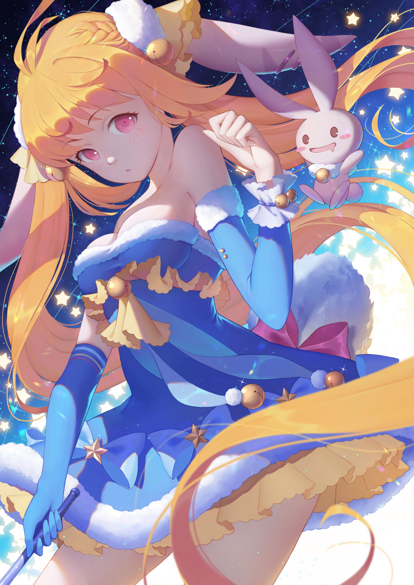 animal_ears bunny_ears cleavage dress no_bra panpan skirt_lift