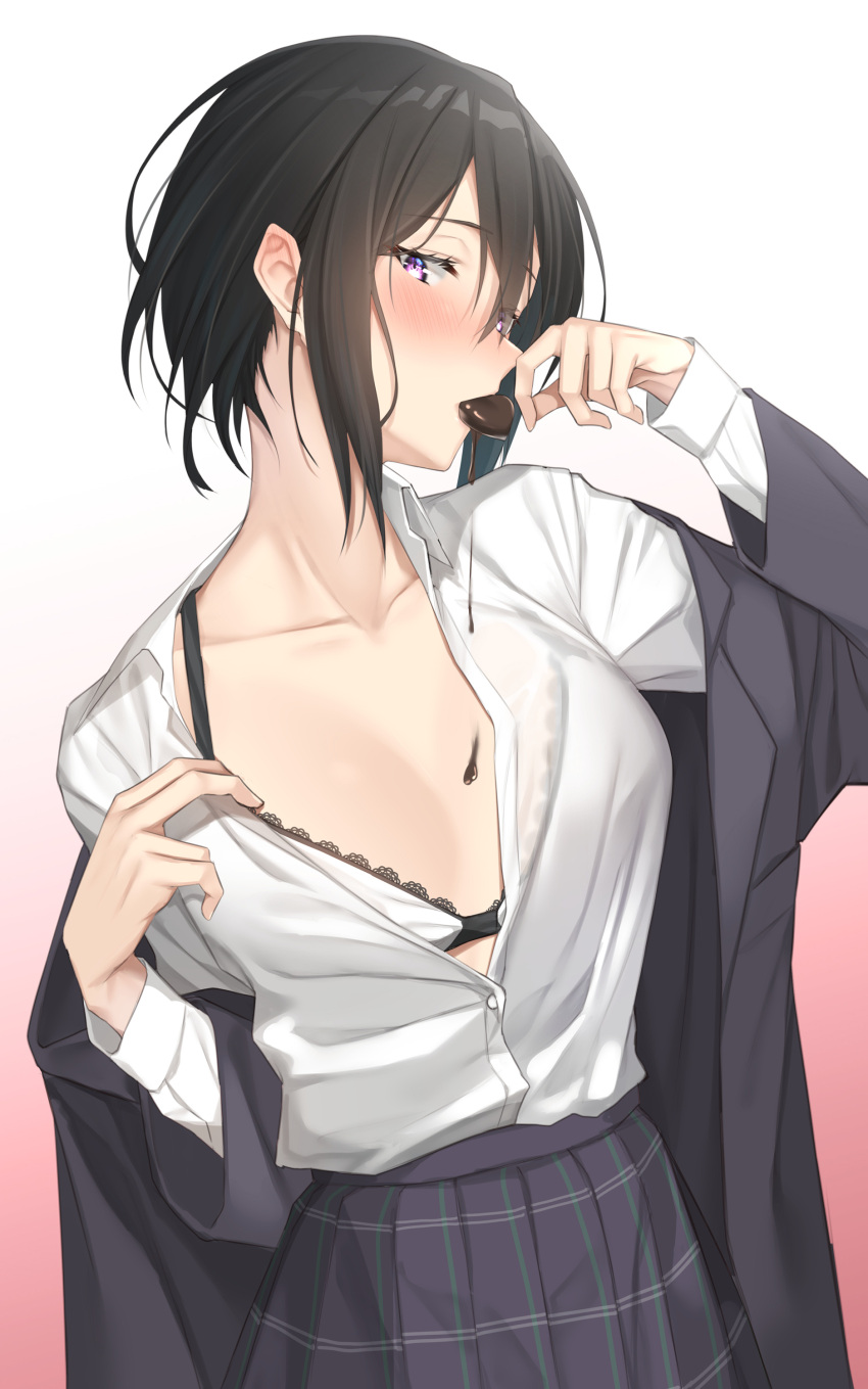 bra cream open_shirt pallad see_through seifuku undressing valentine