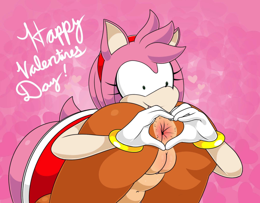 &lt;3 amy_rose anus archie_comics bottomless butt clothed clothing duo english_text female gaping gaping_anus genitals hi_res holidays looking_at_viewer presenting presenting_anus presenting_hindquarters presenting_pussy pussy sally_acorn simple_background sonic_the_hedgehog_(archie) sonic_the_hedgehog_(comics) sonic_the_hedgehog_(series) text tinydevilhorns tongue tongue_out valentine's_day