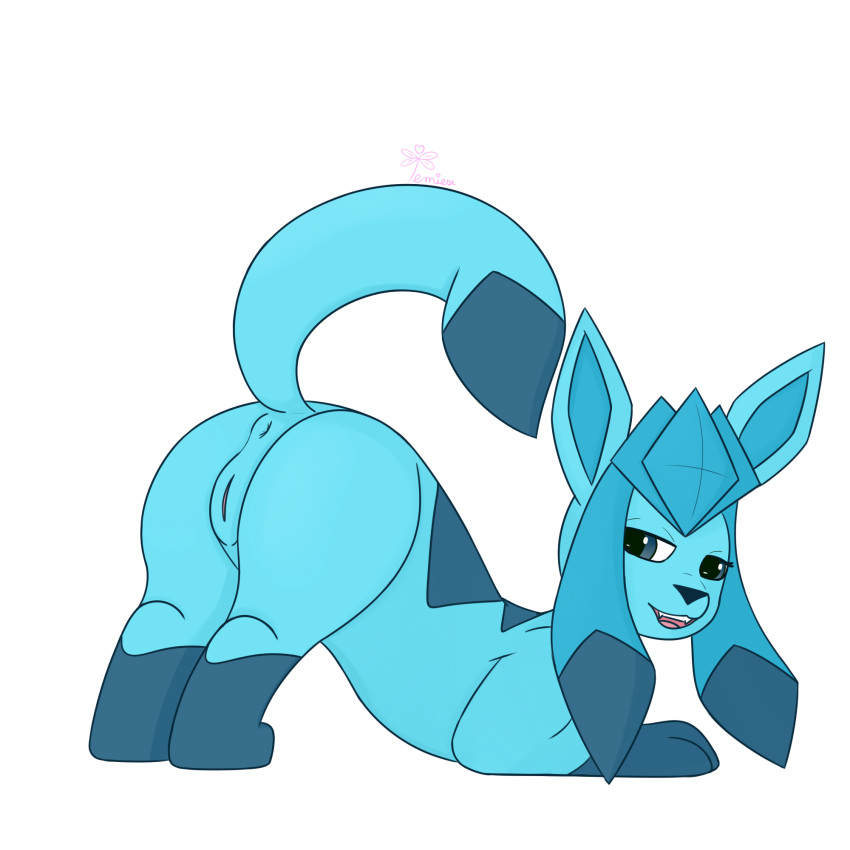 1:1 alpha_channel anus butt canid canine eeveelution female feral genitals glaceon hi_res humanoid_genitalia humanoid_pussy looking_back mammal nintendo open_mouth pok&eacute;mon pok&eacute;mon_(species) presenting presenting_hindquarters presenting_pussy pussy raised_tail simple_background temiest transparent_background video_games