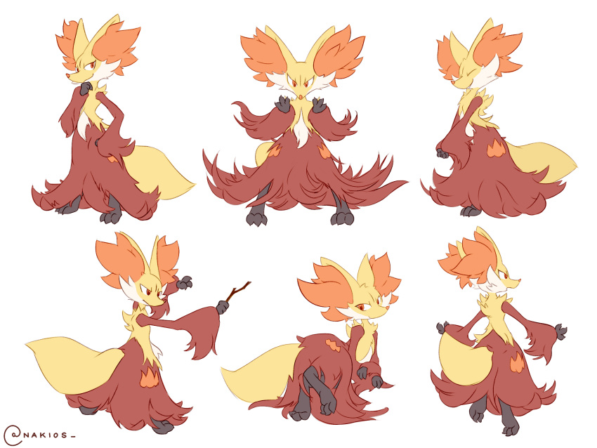 2020 3_fingers 3_toes 4:3 ambiguous_gender anthro arm_tuft big_ears black_body black_fur brown_pupils cheek_tuft colored delphox digital_drawing_(artwork) digital_media_(artwork) digitigrade eyes_closed facial_tuft feet fingers flat_colors fluffy_ears front_view frown fur fur_tuft half-closed_eyes hand_on_chin hand_on_hip hands_together happy hi_res holding_object holding_stick inner_ear_fluff interlocked_fingers iris legs_together looking_aside looking_at_viewer looking_back lying multicolored_body multicolored_fur multiple_angles multiple_images multiple_poses nakios narrowed_eyes nintendo on_side one_eye_obstructed open_mouth orange_body orange_eyes orange_fur orange_nose pok&eacute;mon pok&eacute;mon_(species) pose prick_ears pseudo_clothing pupils rear_view seductive serious side_view signature simple_background smile smirk snout solo spread_arms standing stick thinking three-quarter_view toes tuft video_games white_background white_body white_fur yellow_body yellow_ears yellow_fur yellow_tail