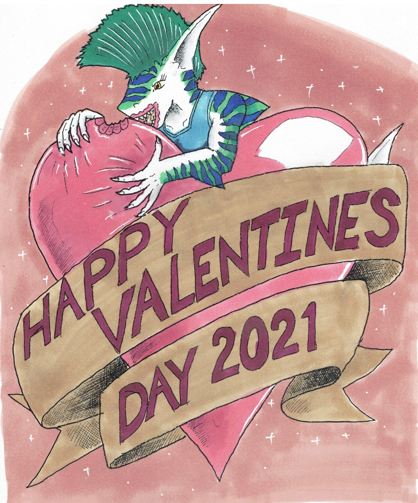 anthro banner candy dessert female fish food giant_candy_heart happy hi_res holidays marine nyghtmar3 roxy shark solo tigershark traditional_media_(artwork) traditionalart valentine's_day valentines2021