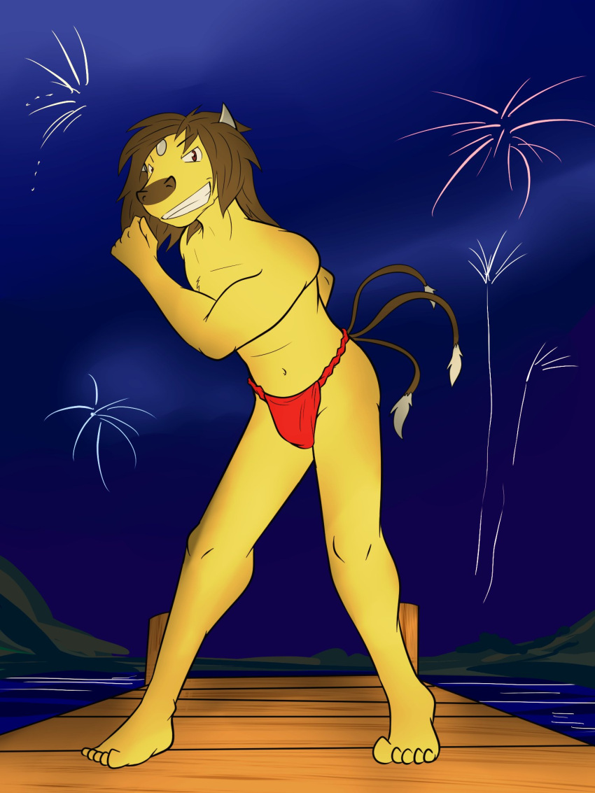 3:4 anthro anthrofied asian_clothing clothed clothing east_asian_clothing fireworks fundoshi fuze hi_res japanese_clothing male night nintendo outside pier pok&eacute;mon pok&eacute;mon_(species) pok&eacute;morph solo tauros topless underwear underwear_only video_games water