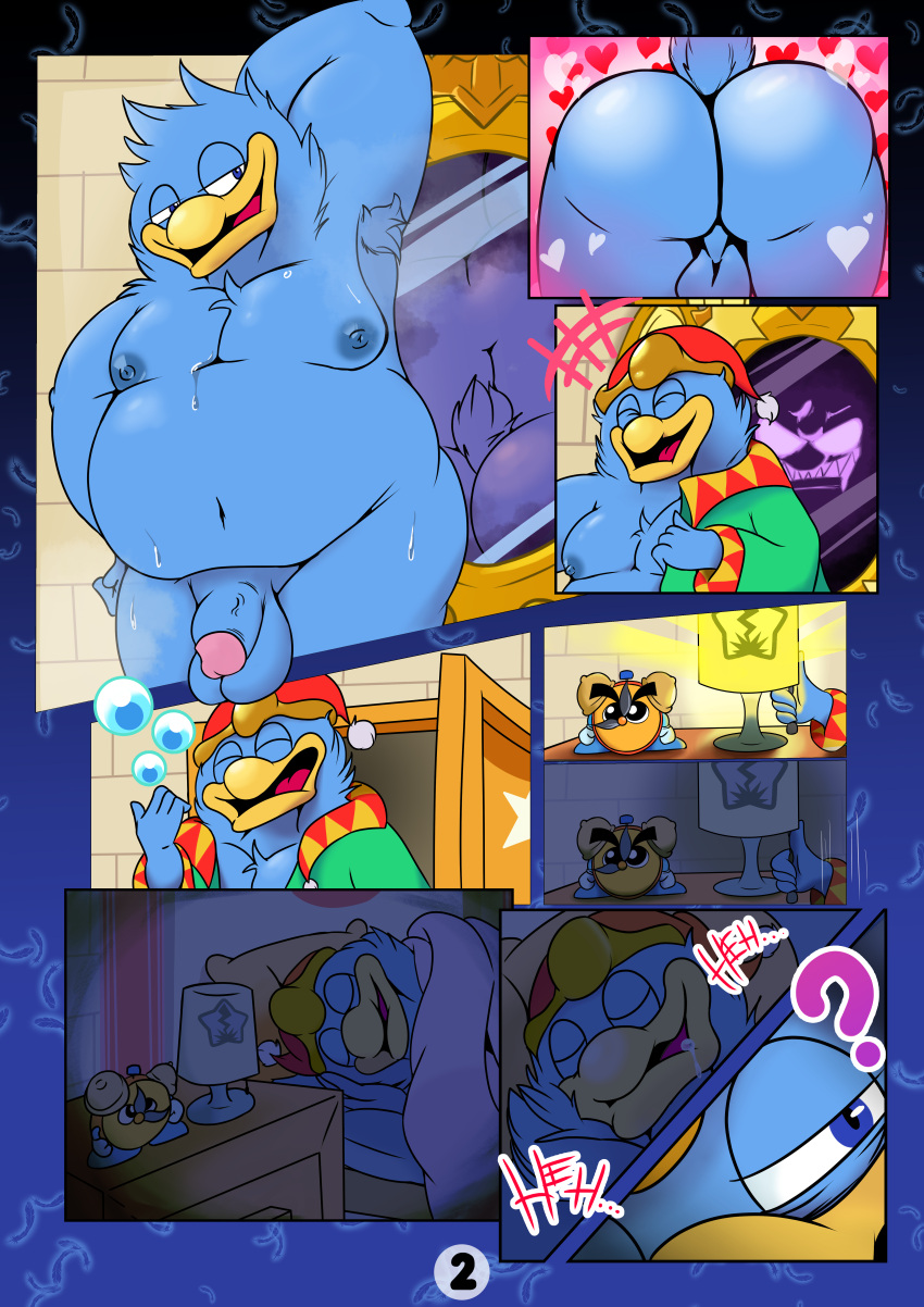 &lt;3 2021 absurd_res alarm_clock anthro armpit_hair avian backsack balls bed bedroom bird blue_balls blue_nipples blue_penis bodily_fluids body_hair clock clothed clothing drooling el_booki evil_grin feathers furniture genitals hat headgear headwear hi_res inside king_dedede kirby_(series) lamp looking_at_mirror looking_at_object male mirror nintendo nipples nude open_mouth overweight overweight_anthro overweight_male pajamas partially_clothed penguin penis saliva sleeping smile solo tail_feathers video_games yawn