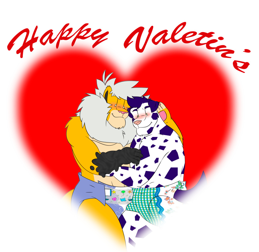 &lt;3 absurd_res anthro canid canine canis dalmatian diaper domestic_dog duo felid hi_res holidays inklion leoniro_the_inklion lion male male/male mammal pantherine valentine's_day