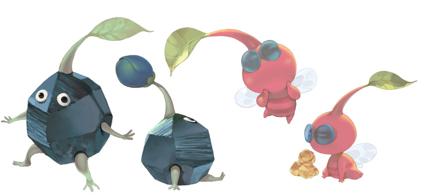 2014 ambiguous_gender elemental_creature flora_fauna flying hi_res insect_wings koki mineral_fauna nintendo pikmin pikmin_(species) pink_body plant rock rock_creature rock_pikmin sitting standing video_games winged_pikmin wings