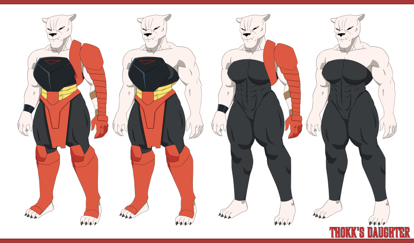 2025 4_toes 5_fingers abs absurd_res anthro armor aspirantpill bare_back bare_shoulders barefoot biped black_claws black_clothing black_cuffs black_nose black_sclera black_skinsuit bottomwear breastplate breasts broad_shoulders butt camel_toe character_name chin_tuft claws clothed clothed_anthro clothed_female clothing collarbone cuffs_(clothing) digital_drawing_(artwork) digital_media_(artwork) ears_aside english_text facial_tuft feet felid female finger_claws fingers fully_clothed fully_clothed_anthro fully_clothed_female fur fur_tuft greaves grumpy half-closed_eyes hi_res humanoid_hands image_comics invincible_(image_comics) iris letterbox light_body light_fur lion loincloth looking_at_viewer mammal medium_breasts model_sheet monotone_body monotone_fur mouth_closed multicolored_bottomwear multicolored_breastplate multicolored_clothing multicolored_loincloth multiple_angles muscular muscular_anthro muscular_arms muscular_female muscular_thighs narrowed_eyes pantherine pauldron plantigrade pupils red_armor red_greaves red_pauldron red_text simple_background skinsuit slit_pupils solo standing straight_legs text thick_neck thokk's_daughter three-quarter_view tight_clothing toe_claws toes tuft two_tone_bottomwear two_tone_breastplate two_tone_clothing two_tone_loincloth white_background white_body white_ears white_fur white_inner_ear wide_hipped_anthro wide_hipped_female wide_hips yellow_eyes