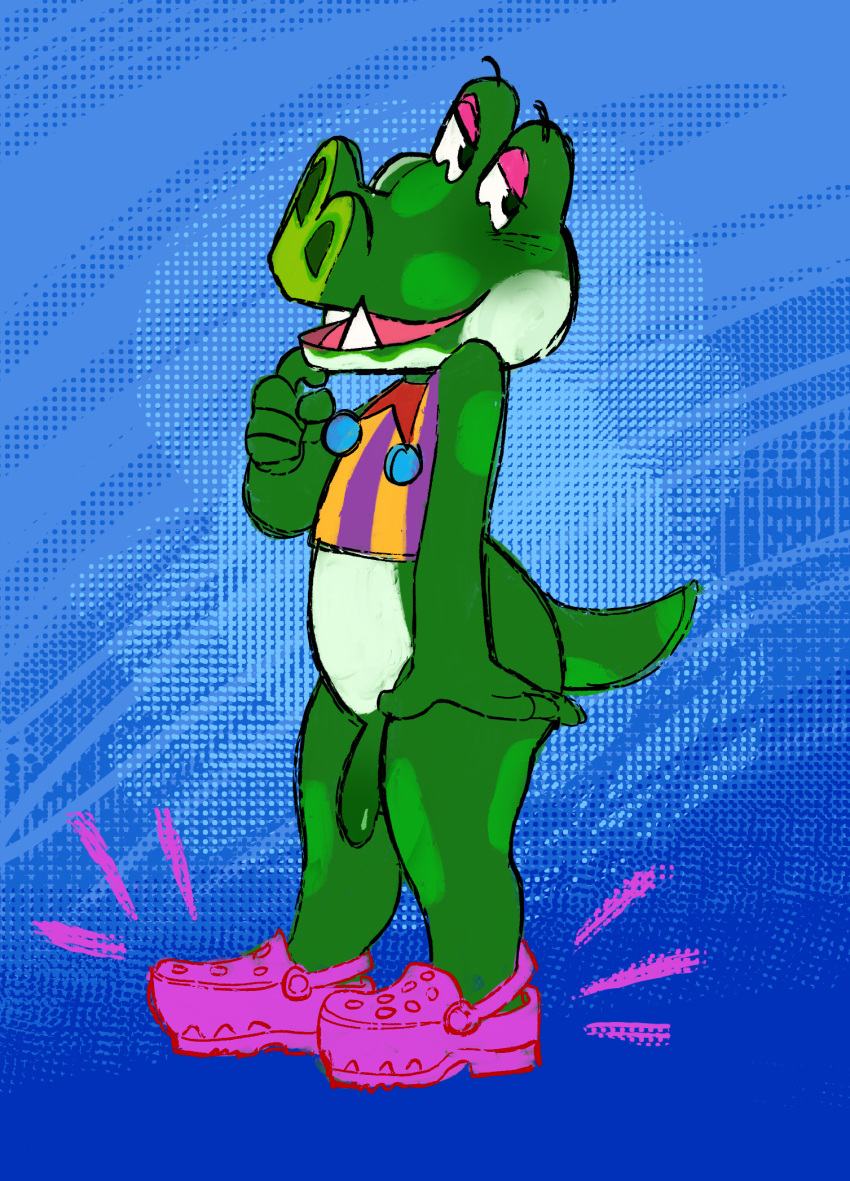 2020 animal_crossing anthro boots_(animal_crossing) bottomless clothed clothing crocodilian footwear genitals hi_res kaboozey male nintendo partially_clothed penis reptile scalie shoes solo teeth video_games