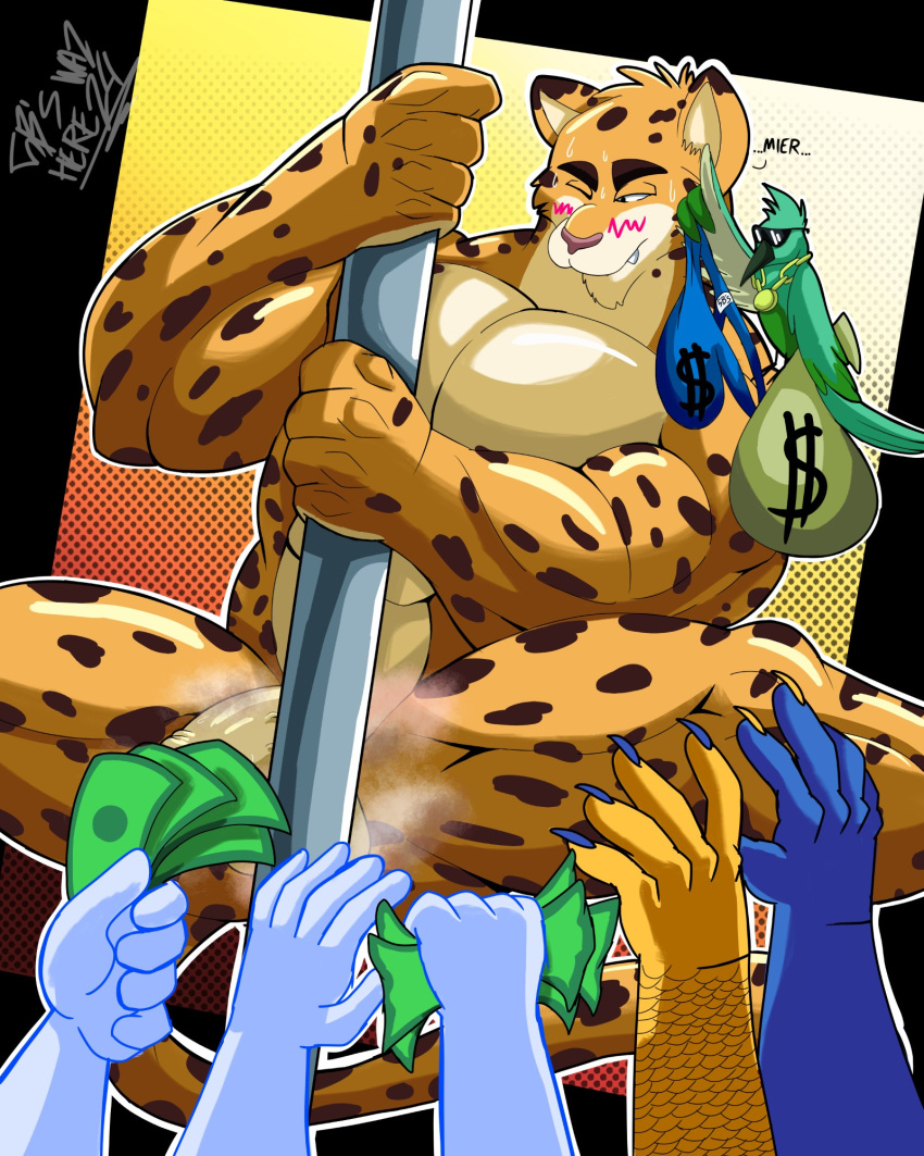 2024 4:5 5_fingers anon anthro arm_scales audience balam_(cationalfa) balls banknote barazoku beak biceps big_muscles biped black_beak black_eyebrows black_spots blep blue_claws blue_clothing blue_thong blue_underwear blush blush_lines bodily_fluids cameo censored chain_necklace character_request claws clothing convenient_censorship countershading dancing disembodied_hand duo_focus eyebrows eyewear fangs feathers felid feline_tail finger_claws fingers flaccid foreskin fur genitals gold_(metal) gold_jewelry gold_necklace gradient gradient_background green_bag green_body green_countershading green_feathers green_wings group half-closed_eyes hi_res holding_banknote holding_clothing holding_fixture holding_money holding_object holding_thong holding_underwear humanoid_genitalia humanoid_hands humanoid_penis ineffective_censorship jaguar jewelry legs_up looking_down mad_wolfie male mammal manly markings money money_bag money_sign mostly_offscreen_anthro mostly_offscreen_character mostly_offscreen_human multicolored_body multicolored_feathers multicolored_fur multicolored_wings muscular muscular_anthro muscular_arms muscular_male muscular_thighs musk musky_balls musky_genitals musky_penis narrowed_eyes necklace no_irises one_eye_closed orange_body orange_claws orange_fur outline pantherine pattern_background pecs pendant penis pentacle_necklace pink_nose pole pole_dancing public public_exposure public_nudity raised_wings reverse_countershading sharp_teeth signature simple_background snaggle_teeth snout spanish_text spots spotted_arms spotted_body spotted_fur spotted_legs spotted_markings spotted_tail stripper stripper_pole sunglasses sweat sweaty_face symbol_on_clothing symbol_on_thong symbol_on_underwear tail tail_feathers tail_markings tan_body tan_fur tan_inner_ear teeth text thick_eyebrows thong tongue tongue_out two_tone_body two_tone_feathers two_tone_fur tzu_(cationalfa) underwear vein veiny_penis white_outline white_wings wings
