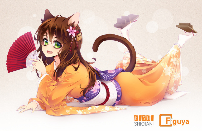 animal_ears japanese_clothes kishishiotani nekomimi tail