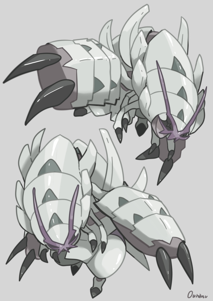 +_+ absurdres claws gen_7_pokemon golisopod grey_background highres multiple_views no_humans ouran pokemon pokemon_(creature) shiny signature simple_background