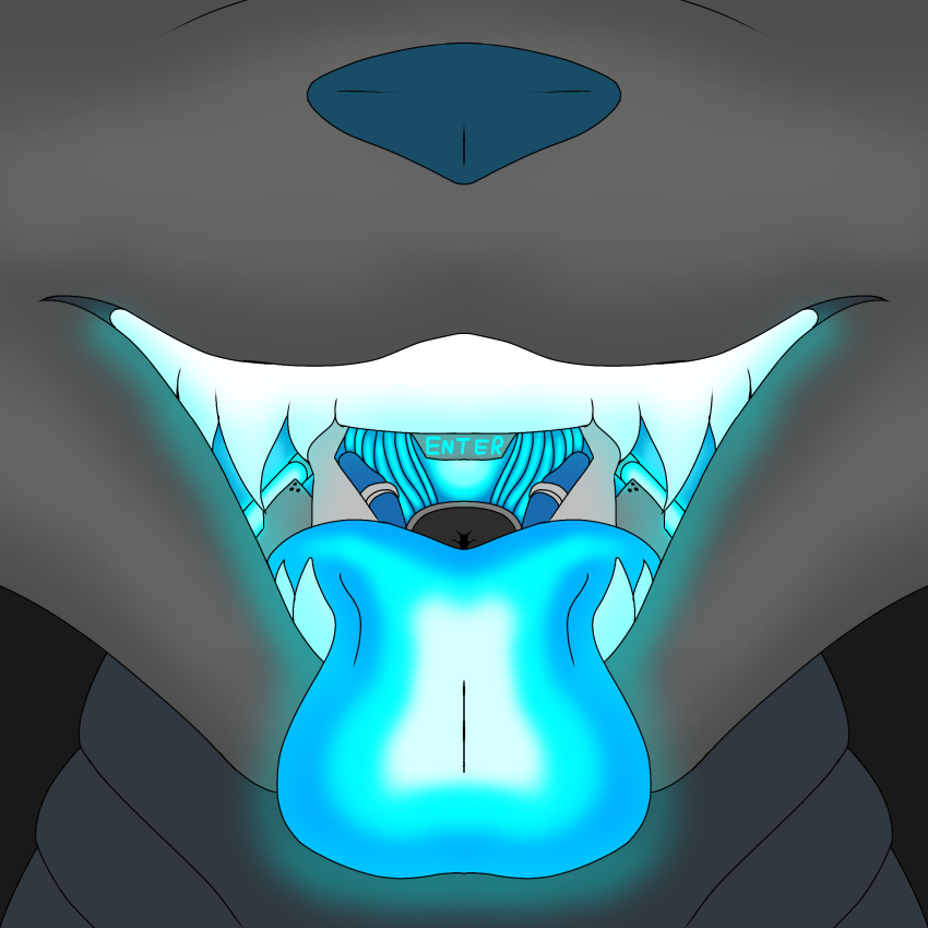 1:1 anthro canid canine canis female female/female fenririan glowing hi_res macro mammal mouth_shot open_mouth robotic solo tongue vore wolf wolfeddown