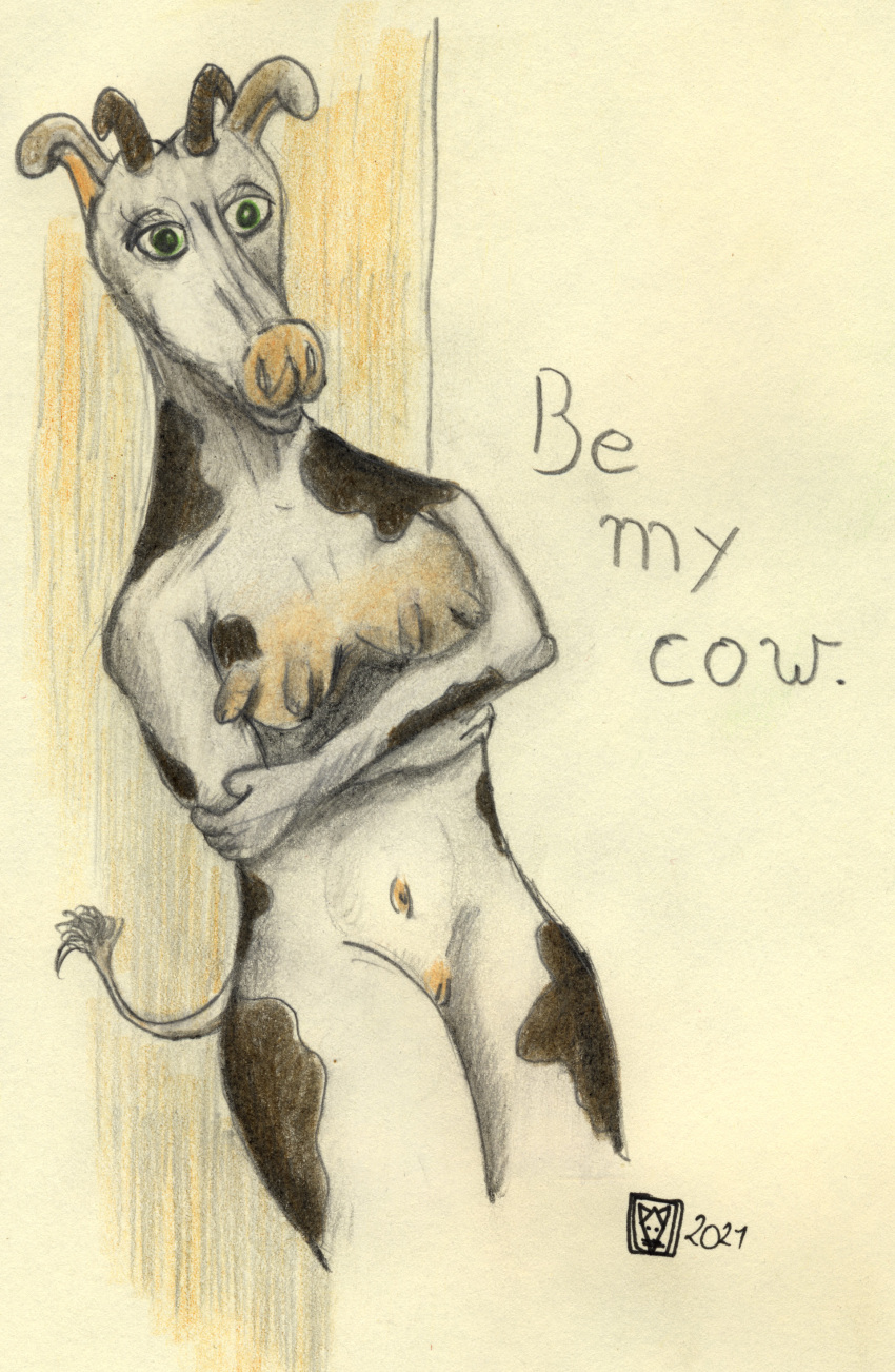 absurd_res blacktara bovid bovine breasts camel_toe cattle drawing female furryart genitals hi_res mammal nipples nude pussy traditional_media_(artwork)