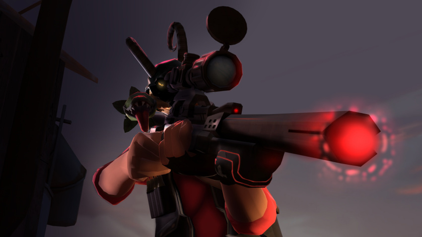 3d_(artwork) crocodile crocodilian crocodylid digital_media_(artwork) grabbing gun hi_res humanoid male male/male plant ranged_weapon reptile rifle scalie scope sniper_(team_fortress_2) solo source_filmmaker team_fortress_2 valve video_games weapon