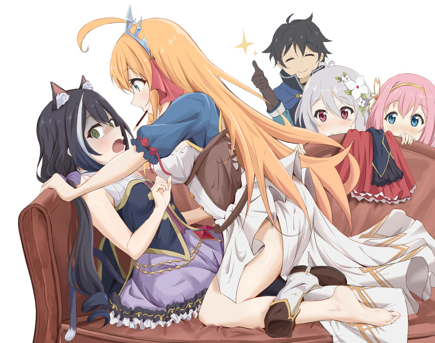 animal_ears b_black_w_white feet karyl_(princess_connect) kokkoro kusano_yui nekomimi no_bra pecorine princess_connect princess_connect!_re:dive skirt_lift yuri