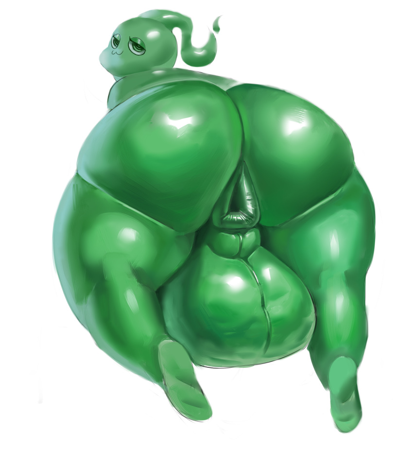 absurd_res anthro anus backsack balls big_balls big_butt butt dessert doughnut feet food genitals ghost glistening glistening_body green_body green_eyes gu_(character) hi_res huge_balls huge_butt looking_at_viewer male overweight overweight_anthro overweight_male presenting presenting_anus presenting_balls solo spirit spooniel uwu wide_hips