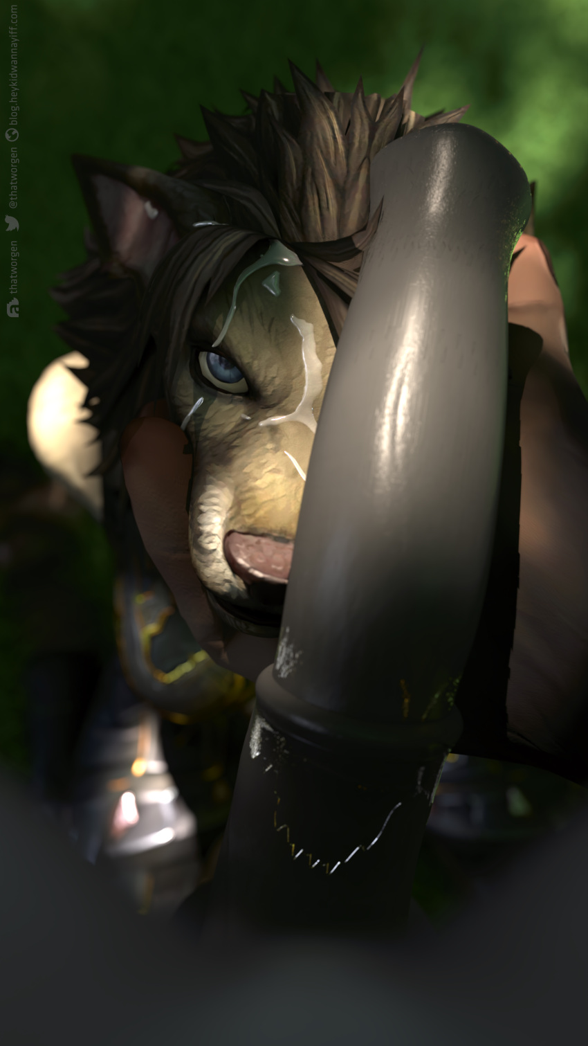 3_fingers 3_toes 3d_(artwork) 8k 9:16 absurd_res after_sex animal_genitalia animal_penis anthro armor blizzard_entertainment bodily_fluids bovid bovine canid claws clothed clothing cum cum_in_hair cum_on_face destiney_crawford_(thatworgen) digital_media_(artwork) duo equine_penis erection faceless_character faceless_gynomorph faceless_intersex fangs feet female fingers first_person_view fur genital_fluids genitals gynomorph gynomorph/female hair hi_res intersex intersex/female interspecies kneeling looking_at_viewer looking_up mammal one_eye_obstructed penis penis_on_face saliva saliva_on_penis tauren thatworgen toes video_games warcraft were werecanid worgen