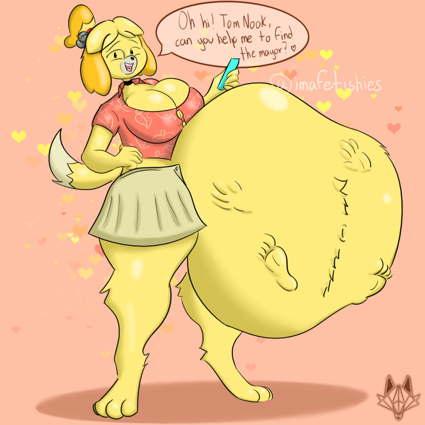 animal_crossing anthro canid canine canis dog_tags domestic_dog female female/female furry_pred hi_res imafetish intersex isabelle_(animal_crossing) mammal nintendo pregnant pregnant_belly pregnant_female pregnant_intersex pregnant_sex sex solo video_games vore