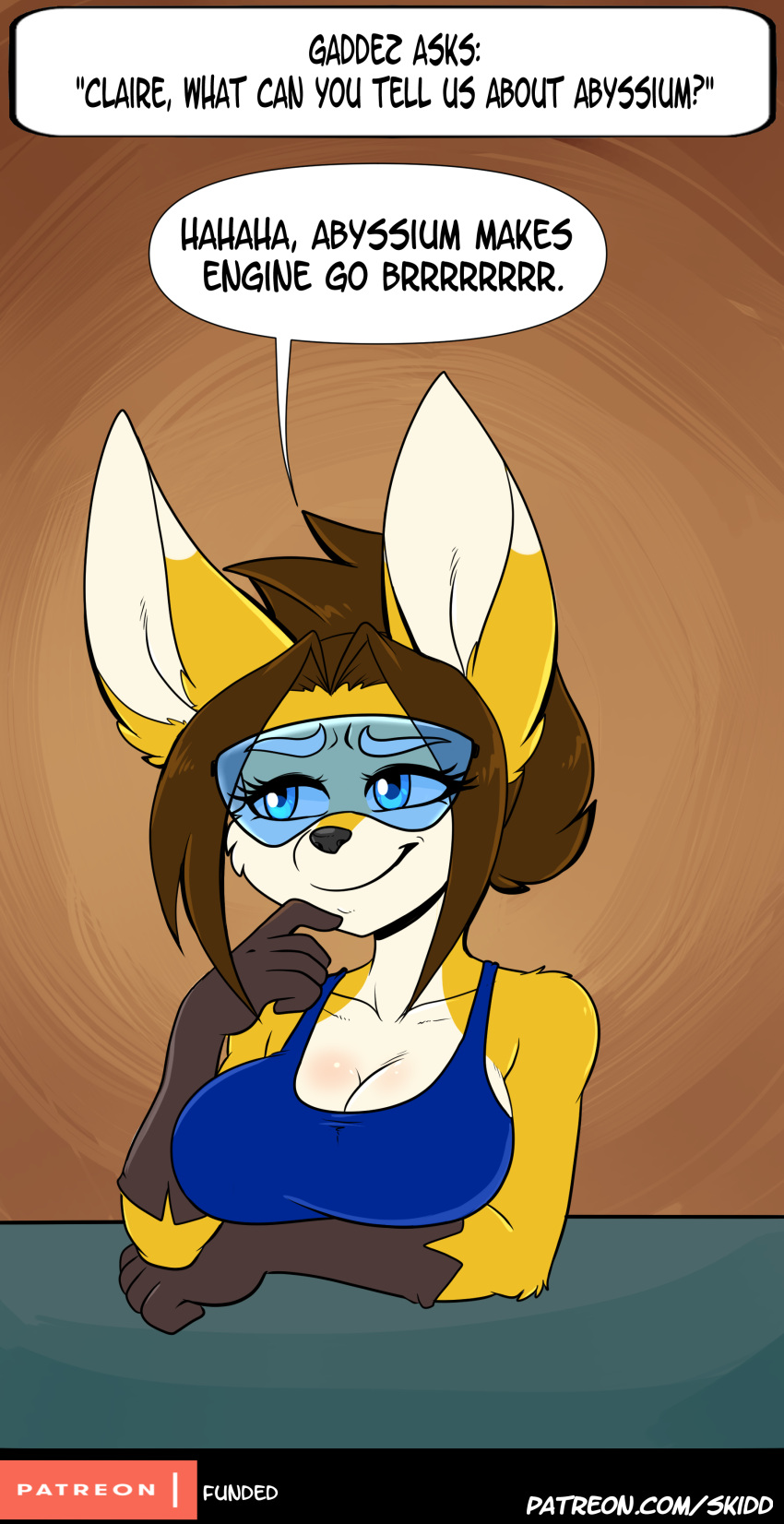 absurd_res anthro ask_blog canid canine claire_o'conell comic english_text eyewear female fennec fox goggles hi_res humor mammal phuufy solo text uberquest url webcomic