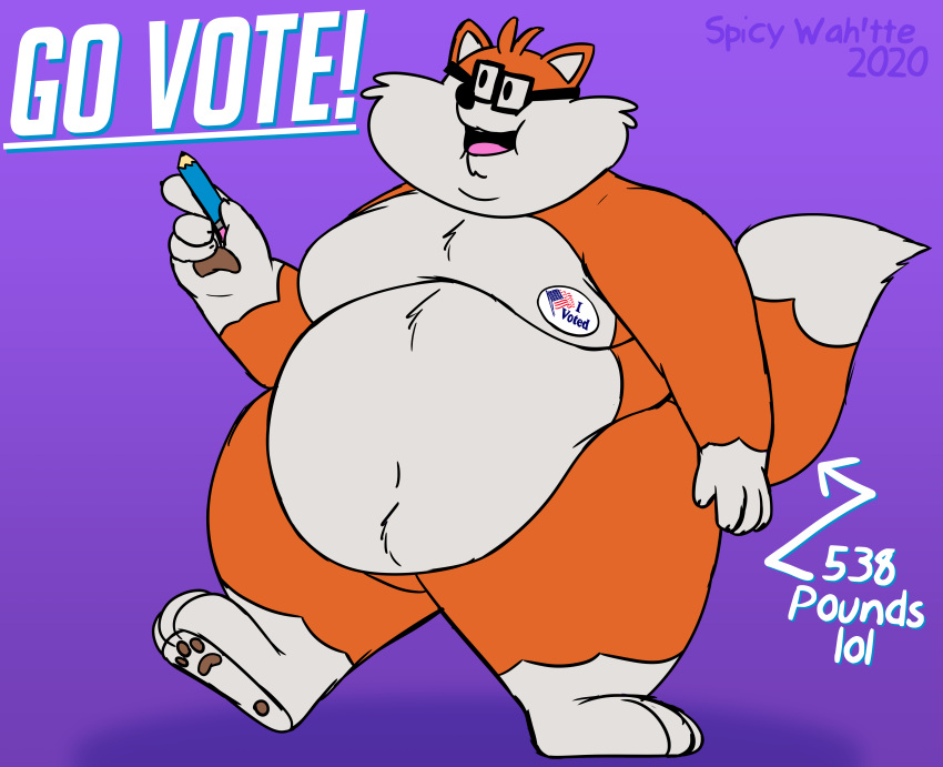 2020 absurd_res anthro belly big_belly big_cheeks biped canid canine chubby_cheeks digital_drawing_(artwork) digital_media_(artwork) dipstick_tail english_text eyewear fivethirtyeight fivey_fox fox fur glasses hi_res male mammal moobs morbidly_obese morbidly_obese_anthro multicolored_body multicolored_fur multicolored_tail navel nude obese obese_anthro obese_male open_mouth orange_body orange_fur overweight overweight_anthro overweight_male pencil_(object) pointing_at_text politics raised_foot signature simple_background sketch smile solo spicy_wahtte text thick_thighs white_body white_fur wide_hips