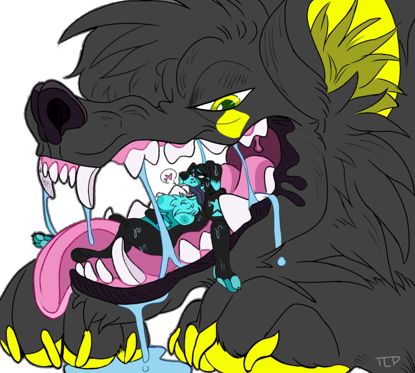 &lt;3 ahegao anthro artemis_(softdiamond) bodily_fluids breasts canid canine canis domestic_dog duo female foxneel looking_at_another looking_pleasured macro male male/female mammal mastiff micro molosser nipples on_tongue rottweiler saliva saliva_covered simple_background size size_difference smile softdiamond speech_bubble teeth thelonelypariah tongue tongue_out vore white_background wolf