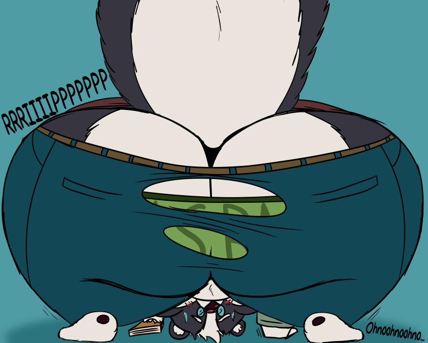 2020 absurd_res anthro ass_up belly bent_over big_belly big_butt black_body black_fur blush bodily_fluids book bottomwear butt clothed clothing denim denim_clothing digital_drawing_(artwork) digital_media_(artwork) embarrassed english_text eyewear forward_arm_support frido_di_masi fur glasses green_briefs head_down hi_res huge_butt jeans looking_at_viewer looking_through looking_through_legs male mammal mephitid morbidly_obese morbidly_obese_anthro morbidly_obese_male obese obese_anthro obese_male overweight overweight_anthro overweight_male pants raised_tail rear_view ripping simple_background sketch skunk solo spicy_wahtte striped_skunk sweat sweatdrop text thick_thighs tiptoes topwear torn_bottomwear torn_clothing torn_pants white_body white_fur wide_hips