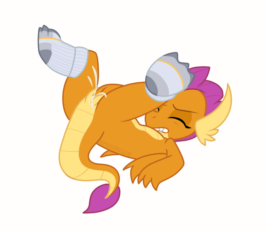 clenched_teeth clothing dragon eyes_closed female footwear friendship_is_magic genitals hairgrape hi_res masturbation my_little_pony orgasm pussy simple_background smolder_(mlp) socks solo teeth vaginal white_background young