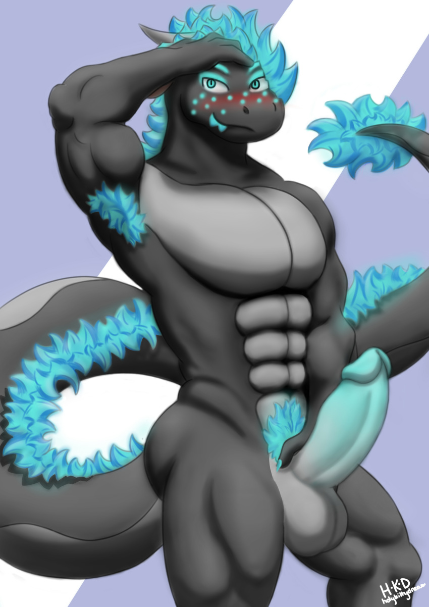 2020 abs absurd_res anthro armpit_hair armpit_tuft balls blue_body blue_eyes blue_fur blue_hair blue_penis blue_scales blue_spots body_hair claws digital_drawing_(artwork) digital_media_(artwork) dragon erection fur furred_dragon genitals grabbing hair hi_res holykittydream horn looking_at_viewer louis_(holykittydream) male male/male muscular muscular_anthro muscular_male nude pecs penis portrait pubes reptile scales scalie sex sharp_teeth signature simple_background smile solo spots tail_tuft teeth tuft