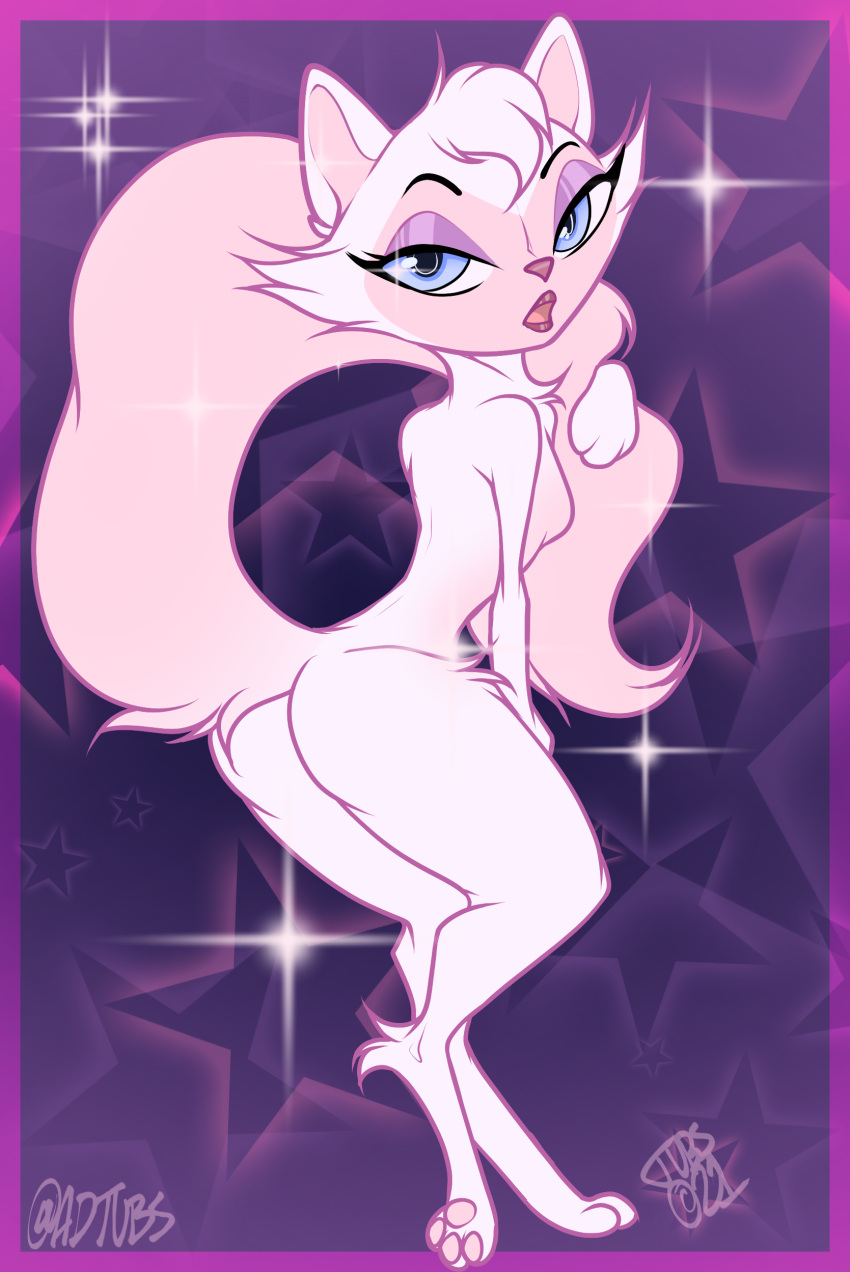 absurd_res anthro blue_eyes bratz bratz_petz breasts digital_media_(artwork) domestic_cat eyeshadow felid feline felis female fur hi_res lipstick longtail makeup mammal pawpads pink_body pink_fur small_breasts small_waist solo tubswubadubs