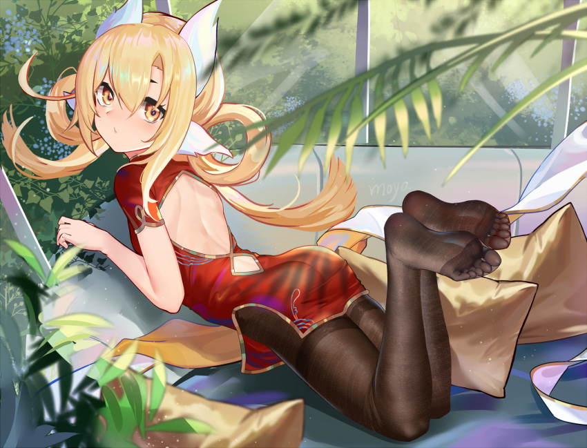 animal_ears ass chinadress feet moya_(pixiv6121219) no_bra pantyhose