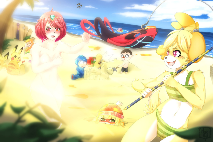 animal_crossing anthro beach bowser capcom cephalopod clothing female game_and_watch group hi_res human humanoid inkling inkling_girl isabelle_(animal_crossing) kirby kirby_(series) male mammal marine mario_bros mega_man_(character) mega_man_(series) min_min mollusk moonfluffmf mr._game_and_watch nintendo pichu pikachu plant pok&eacute;mon pok&eacute;mon_(species) pyra_(xenoblade) sand sea seaside splatoon super_smash_bros. swimwear swimwear_theft video_games villager_(animal_crossing) waluigi water