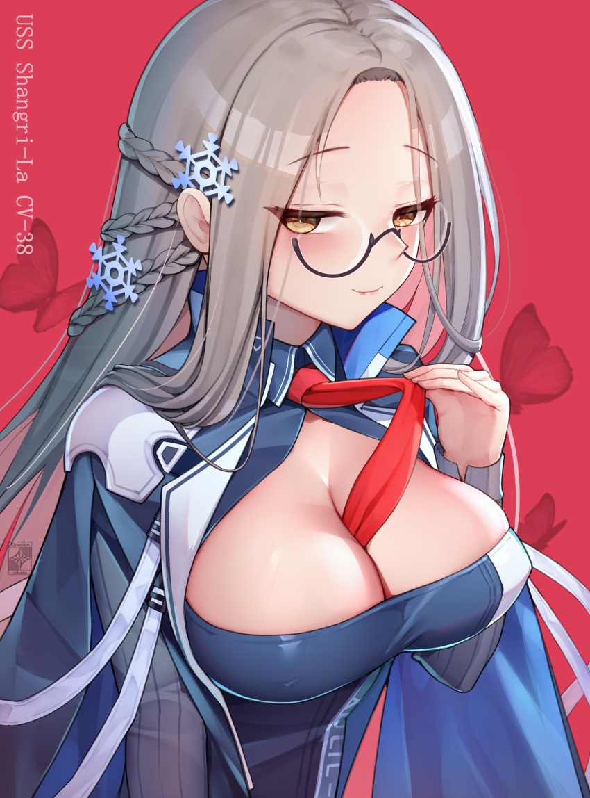 azur_lane gei_daipf megane no_bra shangri-la_(azur_lane) uniform