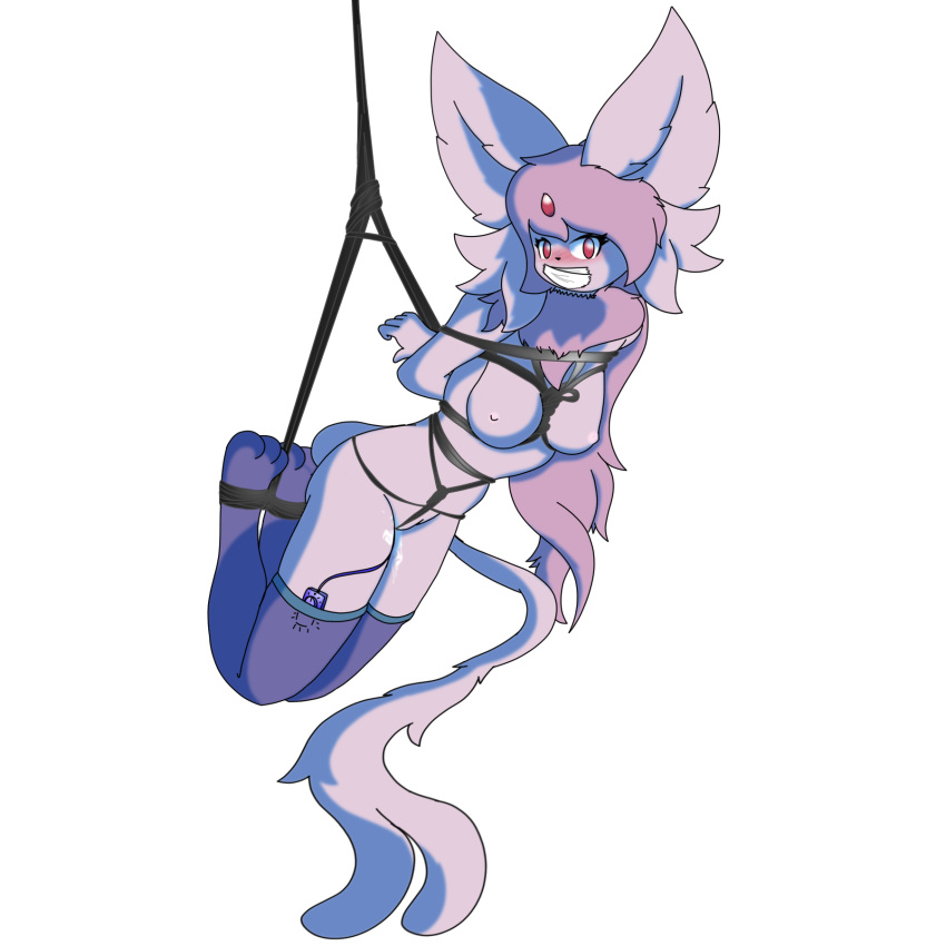 anthro bdsm bondage bound eeveelution espeon female hi_res nintendo ofdark pok&eacute;mon pok&eacute;mon_(species) rope rope_bondage sex_toy solo vibrator video_games