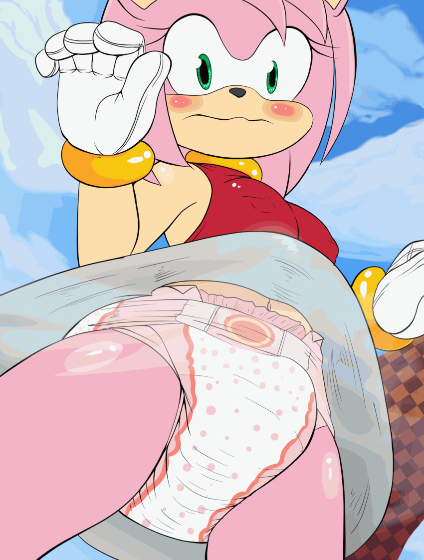 amy_rose animated anthro bodily_fluids breath clothing diaper diaper_fetish eulipotyphlan feces female female_focus fur genital_fluids glistening glistening_eyes handwear hedgehog hi_res looking_at_viewer looking_down mammal messing_diaper messy_diaper paddedulf panting peeing pink_body pink_fur scat soiling solo sonic_the_hedgehog_(series) teeth tongue tongue_out upskirt urine wet_diaper wetting wetting_diaper