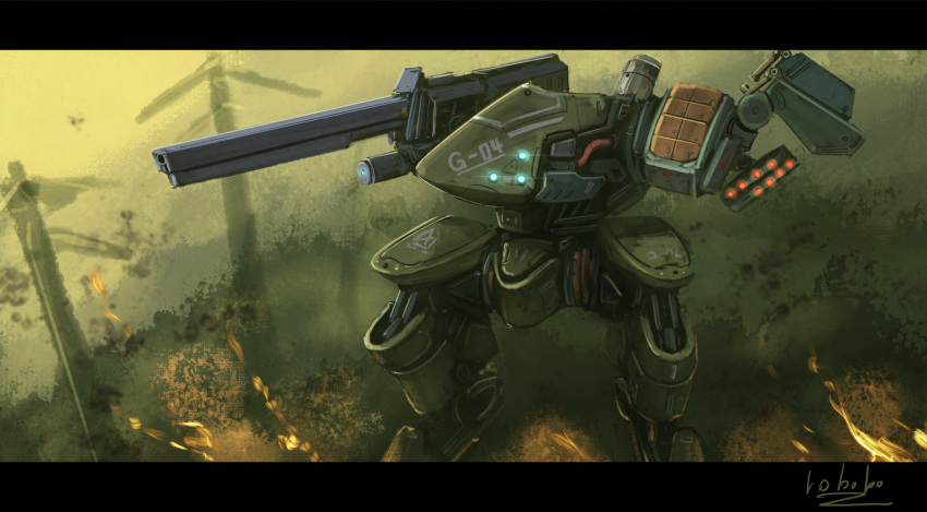 blue_eyes bottoms1237 extra_eyes glowing glowing_eyes highres looking_ahead mecha missile_pod no_arms original science_fiction shoulder_cannon solo standing