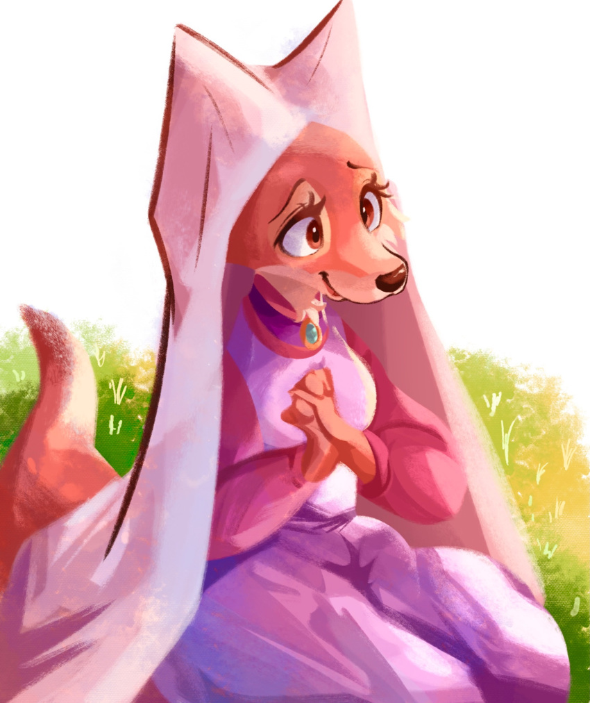 2021 anthro canid canine clothed clothing disney eyelashes female fox fully_clothed fur hi_res light lighting maid_marian mammal robin_hood_(disney) shaded smile solo tohupo