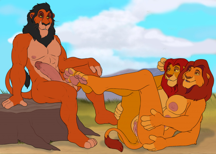 andromorph anthro breasts conjoined dicephalous disney felid female genitals group intersex lion male male/female mammal merging mufasa multi_arm multi_breast multi_limb pantherine pussy scar_(the_lion_king) shadowpelt simba stuck_together the_lion_king