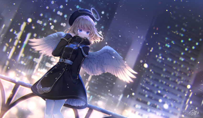 building city halo hat original tagme_(artist) thighhighs wings