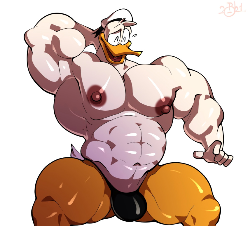 5_fingers abs anatid anseriform anthro avian beak big_muscles big_nipples bird black_thong bobthetanuki bulge clothed clothing disney donald_duck duck ducktales ducktales_(2017) eyes_closed fingers glistening glistening_body hand_behind_head hat headgear headwear huge_muscles male muscular muscular_anthro muscular_male navel nipples open_beak open_mouth pecs simple_background solo spread_legs spreading thick_thighs thong tongue topless underwear white_background white_body white_clothing white_hat white_headwear