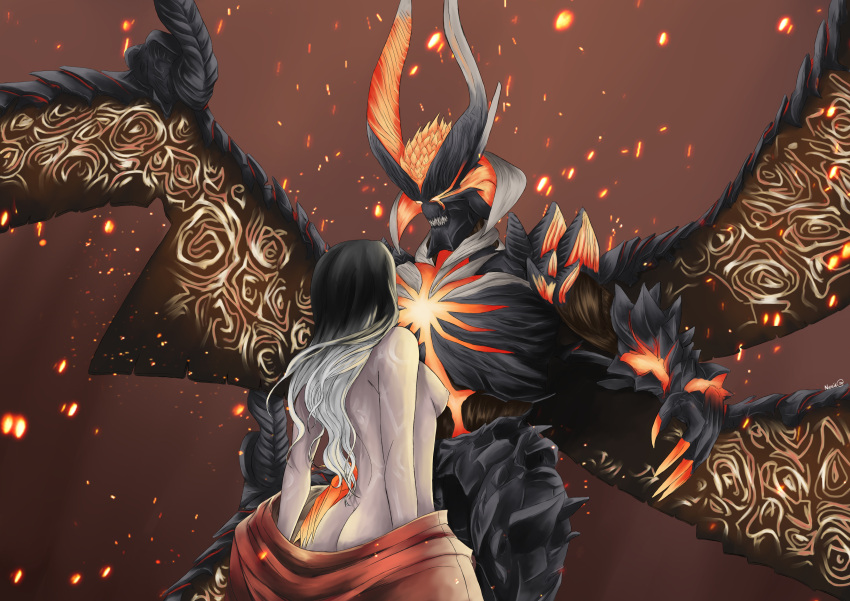 absurdres ass couple dante_(devil_may_cry) demon_horns demon_tail demon_wings devil_may_cry devil_may_cry_5 hetero highres horns sin_devil_trigger tail tattoo trish_(devil_may_cry) wings