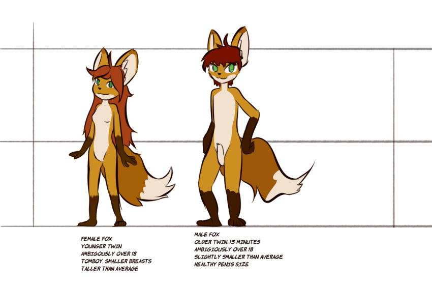 anthro canid canine dipstick_tail female fox green_eyes group hair incest_(lore) kamperkiller_(artist) male male/female mammal model_sheet multicolored_tail red_hair sibling twins