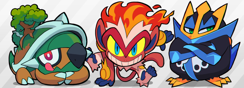 ambiguous_gender anthro avian elemental_creature empoleon feral fire flora_fauna gashi-gashi group hi_res infernape mammal nintendo plant pok&eacute;mon pok&eacute;mon_(species) primate smile starter_trio toony torterra video_games