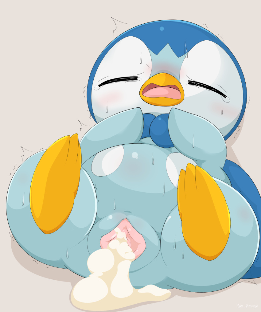 2018 3_toes after_sex beak crying cum cum_in_pussy cum_inside cum_on_ground female front_view nintendo open_mouth piplup pok&eacute;mon pok&eacute;mon_(species) pussy simple_background solo sweat tears toes type video_games
