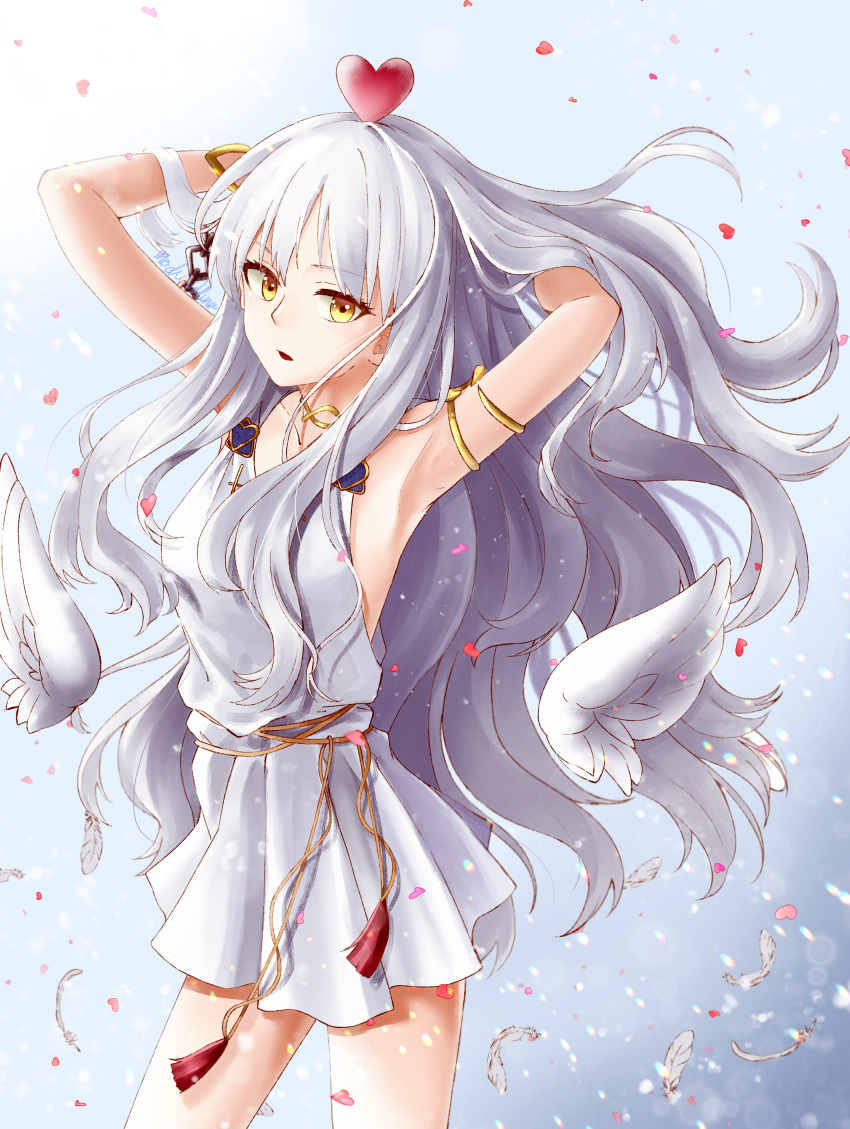 absurdres armlet armpits caren_hortensia caren_hortensia_(amor_caren) dress fate/grand_order fate_(series) highres long_hair sleeveless white_dress white_hair yellow_eyes