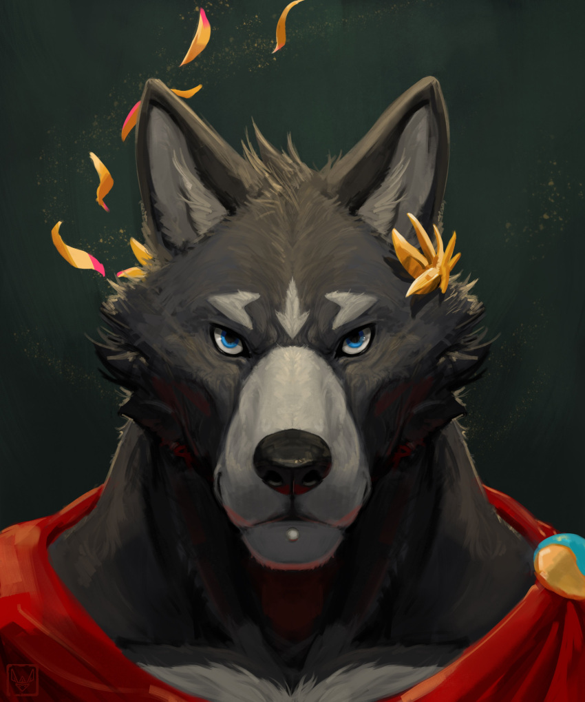 absurd_res adastra adastra_(series) amicus_(adastra) anthro blue_eyes brooch canid canine canis cape clothing echo_project hi_res looking_at_viewer male mammal neungsonie simple_background solo video_games visual_novel wolf wreath