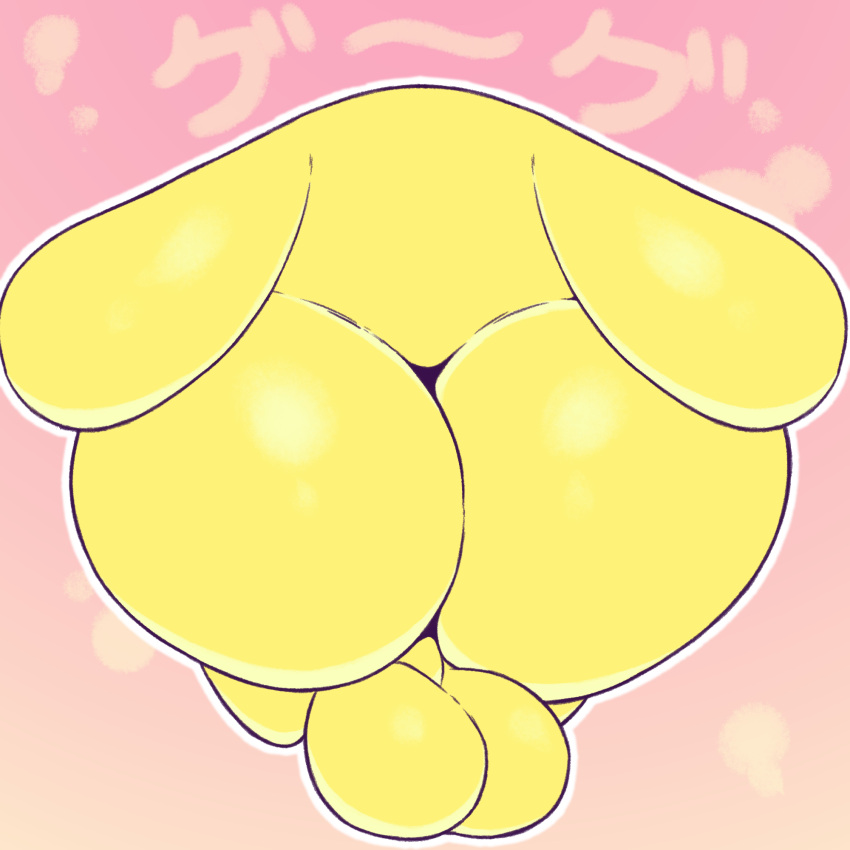 1:1 anthro balls big_balls big_butt butt butt_focus carbuncle_(puyo_puyo) compile feet filthyopossum genitals hi_res japanese_text lagomorph leporid long_ears male mammal pink_background puyo_puyo rabbit rear_view sega simple_background small_feet solo text translated video_games yellow_body