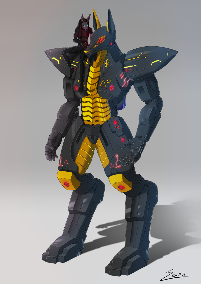 absurd_res anthro armor canid canine canis digital_media_(artwork) hi_res jackal machine male mammal robot sockodrawing solo