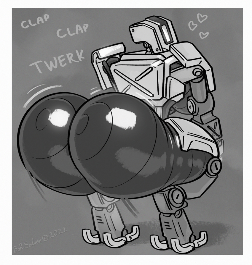 &lt;3 1_eye 2021 ass_clapping bastion_(overwatch) big_butt blizzard_entertainment borisalien breasts butt butt_focus crossgender crouching english_text female glistening glistening_butt hi_res huge_butt humanoid looking_back machine metallic_body monochrome motion_blur not_furry omnic onomatopoeia overwatch robot robot_humanoid shaking_butt solo sound_effects text twerking video_games