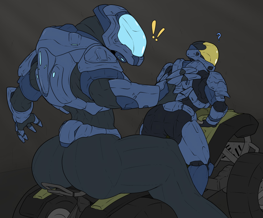 alien armor big_butt bodysuit butt clothing duo female halo_(series) heavy hi_res human mammal methados microsoft sangheili sitting skinsuit small_waist surprise thick_thighs tight_clothing vehicle video_games wide_hips xbox_game_studios